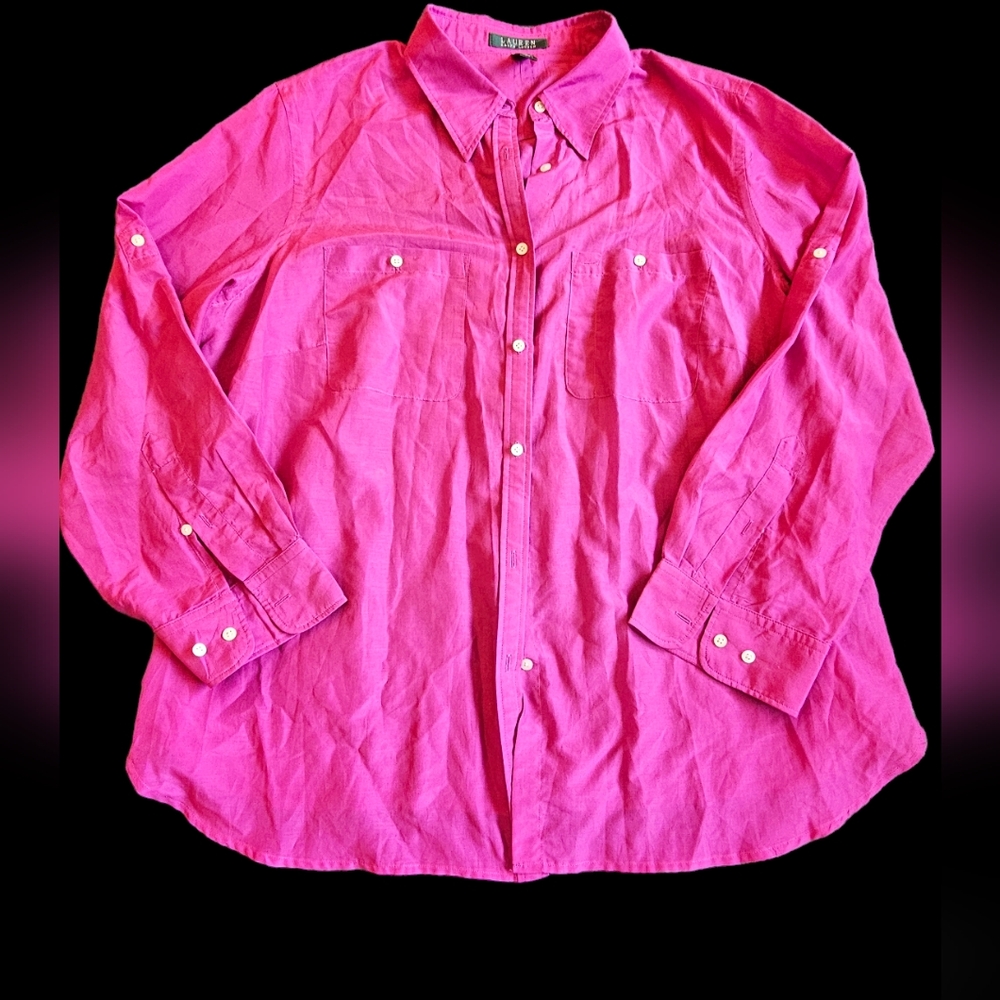 Ralph Lauren magenta 30% silk‎ shirt, size 1X